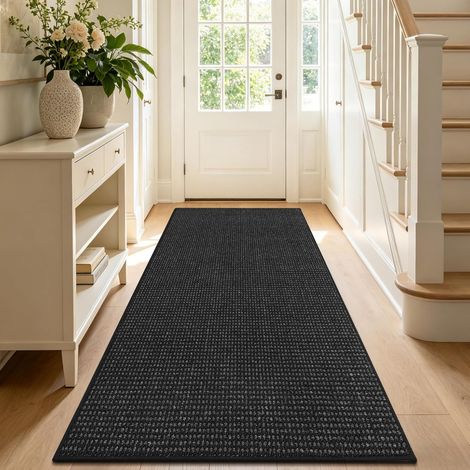 Tapis de Couloir Antidérapant 60 x 180 cm, Long Tapis de Cuisine Lavable en Machine Tapis Couloir Chic Tapis Entree Interieur pour Interieur Salon Buanderie Balcon Entrées, Noir + Gris (1/5)