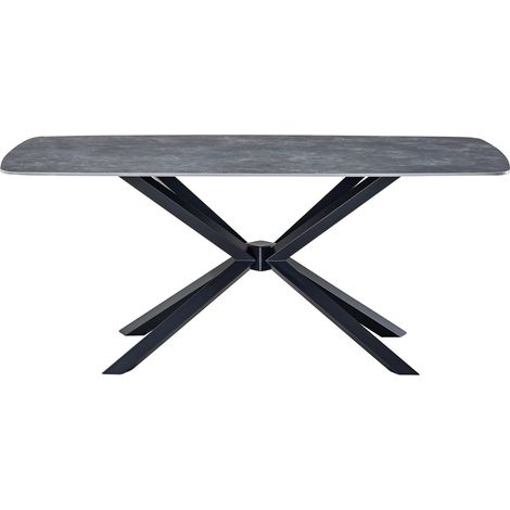 Table à manger rectangulaire 8 pers. en céramique gris anthracite et piètement noir 180x90 cm - Etna