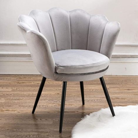 Wahson Silla de Tocador de Terciopelo con Respaldo en Forma de Pétalos, Sillón Tapizado para Dormitorio y Sala de Estar, Gris
