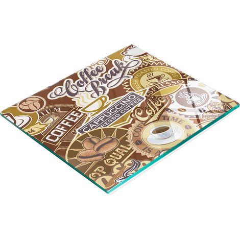 Tablero de cocina de vidrio templado con gr谩ficos decorativos para cafeter铆a, 60x52 cm.