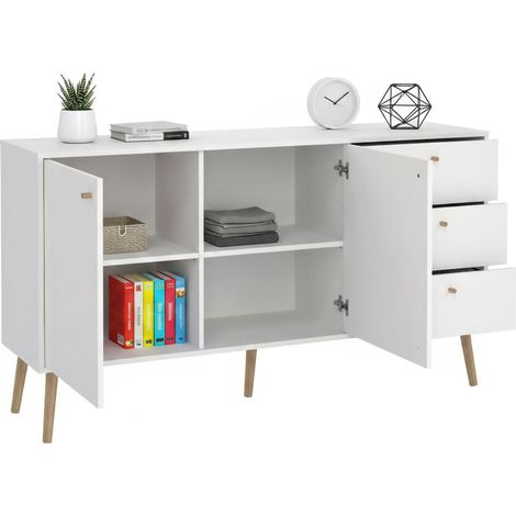 Dmora - Kommode Florence, Wohnzimmerbuffet, Wohnzimmer-Sideboard, Moderne Küchen-Speisekammer, 147x39 h82 cm, Weiß