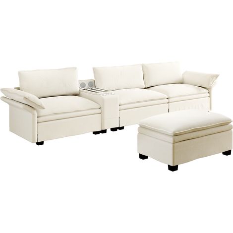 Sofá modular en L 315 cm de chenilla con otomana, almacenaje, carga inalámbrica y luz (1/5)