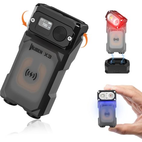 X3 Mini Lampe de Poche Rechargeable Avec Borne de recharge et Aimant, Lampe de Poche EDC À 180 Degrés, Étanche Ip65, Porte-Clés, 10 Modes, Lanière de Chargement de Type C Pour le Camping (1/5)