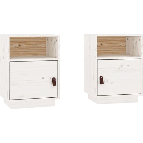 Set 2 comodini con vano a giorno e anta 40 x 34 x 55 cm in legno di pino bianco DEC034909
