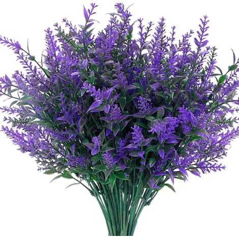 Fleurs artificielles d'extérieur, fausses plantes de lavande, bouquet artificiel en plastique résistant aux UV pour la décoration de la maison, du jardin et du porche (violet)-AquaForge (1/3)