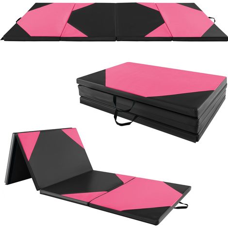 Tapis de gymnastique pliable 300 x 117 x 5 cm absorption des chocs portabilité pratique en cuir pu rose