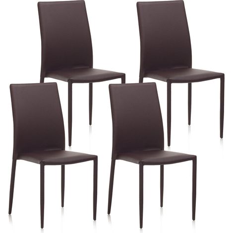 Set 4 Sedie 43,5x46,5x90,5 cm in Similpelle Marrone (1/3)