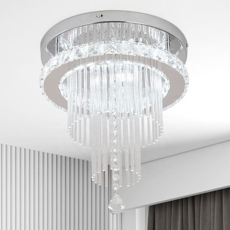 Plafonnier LED cristal acier inoxydable, Ø30xH35cm, 3 couleurs, télécommande, Ra90 (1/5)