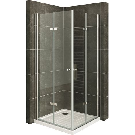 Mamparas de Ducha EMMA 99-120x120x180cm Cabina de Ducha con Apertura de Puerta Plegable, Perfiles de Aluminio Cromo y Vidrio Transparente de Seguridad 6MM (1/5)