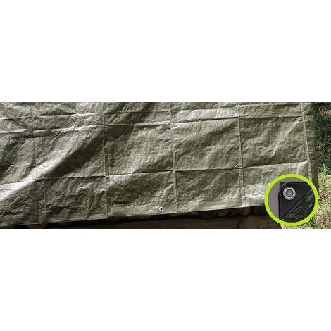 ROTOLO 5mt TELONE IMPERMEABILE ANTI-PIOGGIA VERDE OLIVA/GRIGIO METALLIZATO - H 400 - PER COPERTURA PERGOLA/GAZEBO (1/2)