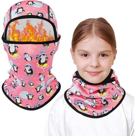 Kinder Sturmhaube Winter 2-8 Jahre, Winddicht Fleece Warm, Skimaske für Jungen Mädchen, Pink Pinguin (1/5)