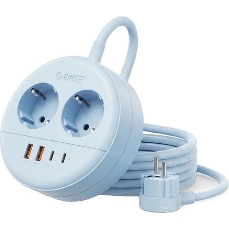 Steckdosenleiste, USB PD Ladegerät, Überspannungsschutz, 1.5M 2A2U2C Blau (1/2)