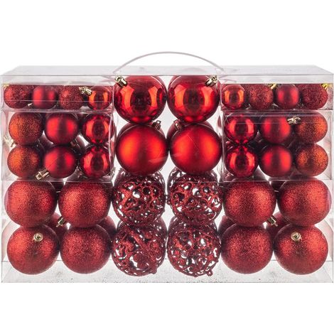 100pcs Christmas Ball Ornaments, Shatterproof Christmas Ornaments Set with Hand-held Gift Package for Xmas Tree (Red) (1/5)