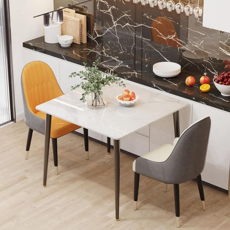 Tavolo da Pranzo Cucina Quadrato Moderno in Marmo 80cm da Sala da Pranzo Soggiorno Salotto, Bianco (1/5)