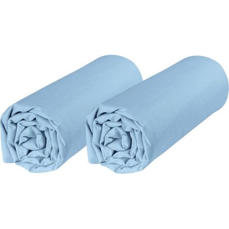 Lot de 2 Draps housse bébé ovales 40x80 cm - Coton Bio 57 fils - bleu clair - pour couffin berceau nacelle