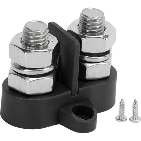 Bornier de distribution d'alimentation M10 3/8 po à double goujon isolé pour voiture, remorque, bateau, 48 V CC, noir (1/4)