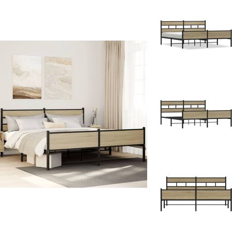 Cadre de lit en métal sans matelas chêne sonoma 200x200 cm - Cadre De Lit - Cadres De Lit - Lit Double - Lit (1/5)