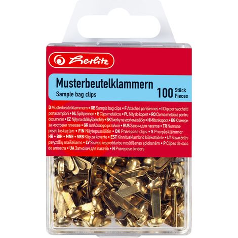 herlitz Musterbeutelklammer Metall messing 100 Stück Schreibwaren
