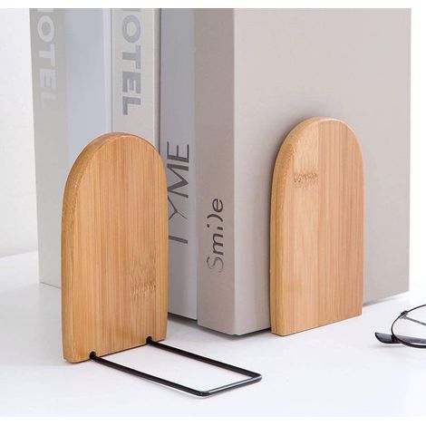 HONORNIC - Serre-livres de grande capacité en bambou naturel, serre-livres de bureau avec panneaux latéraux antidérapants