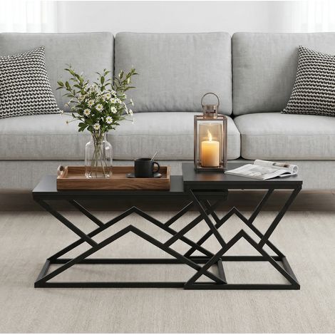 Mesa de centro geométrica moderna 80x50x40 cm en madera y metal negro, estilo industrial (1/5)
