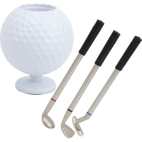 Porte-stylo de bureau miniature avec 3 stylos de golf et support de balle - Idée cadeau souvenir golfeur (1/5)