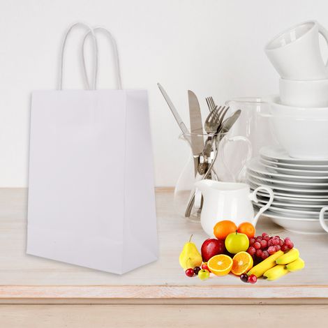 25 weiße Geschenktüten aus Kraftpapier mit Henkeln, perfekt für Hochzeiten, Süßigkeiten oder andere festliche Geschenke. (1/5)