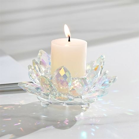 Support Pour Bougie À Thé - Support En Cristal Forme De Lotus - Décoration Intérieure Pour Mariage Fête Noël - 1 Pièce (1/4)