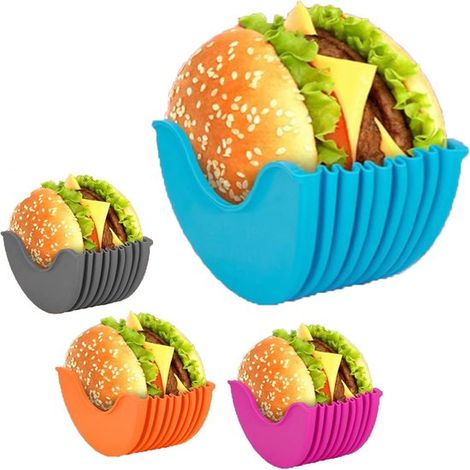 4 teiliger, wiederverwendbarer Burgerhalter faltbar und verstellbar für Burger und Sandwiches (1/5)