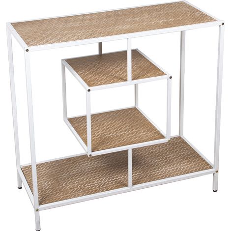 Table d'entrée métal blanc/bois Dm 80X35X80 Cm (1/5)