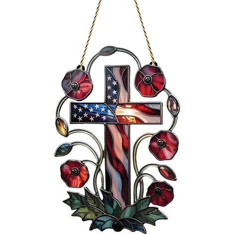 Ornement Patriotique - Acrylique Rouge Blanc Bleu - Décoration Arbre Noël Guirlande Maison - 15 cm - 1 Pièce (1/5)