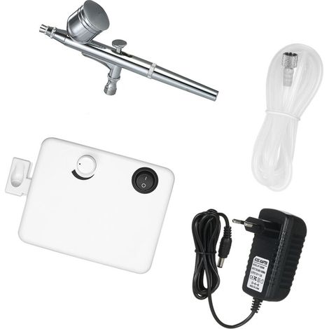 Kit de aerógrafo multiusos con mini compresor de aire, kit de pinceles de alimentación por gravedad para pintura artística, tatuajes, manicuras, manualidades, decoración de pasteles, modelismo (1/3)