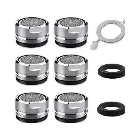 6-teiliges Set wassersparender Wasserhahn-Luftsprudler, Zubehör für Wasserhahn-Luftsprudler, M24-Wasserhahnfilter mit Dichtungsring und Luftsprudlerschlüssel (1/3)