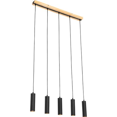 Moderne Hängelampe schwarz mit Holz 5-flammig - Jeana