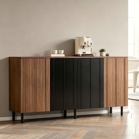Buffet de cuisine 160 x 35 x 80 cm en panneau particules, noyer et noir avec charge élevée (1/5)