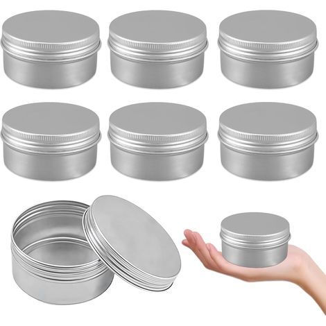 6 Pots en Aluminium 200ml avec Couvercle à Vis pour Voyage et Stockage Anti-fuites Ronds et Argentés Imperméable à l'Eau et à l'Huile pour Crème, Baume à Lèvres et DIY (9.2 x 4.5 cm, Argent) (1/5)