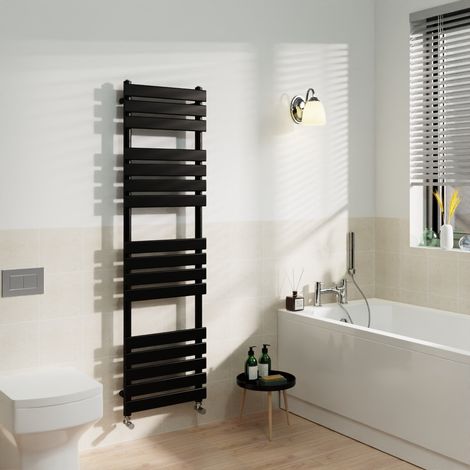 Black Flat Panel Heated Towel Rail Radiator Bathroom 1600x450mm