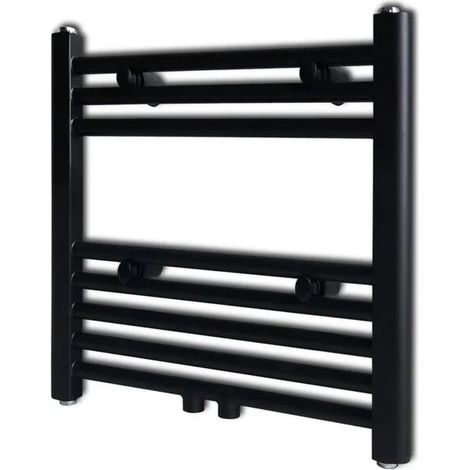 Porte-serviettes droit avec eau chaude, noir, 480 x 480 mm (1/5)