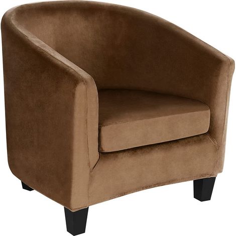 Samt-Clubsesselbezug-Set, 2-teilig, mit Kissenbezug, Stretch-Sesselbezug, Khaki (1/5)