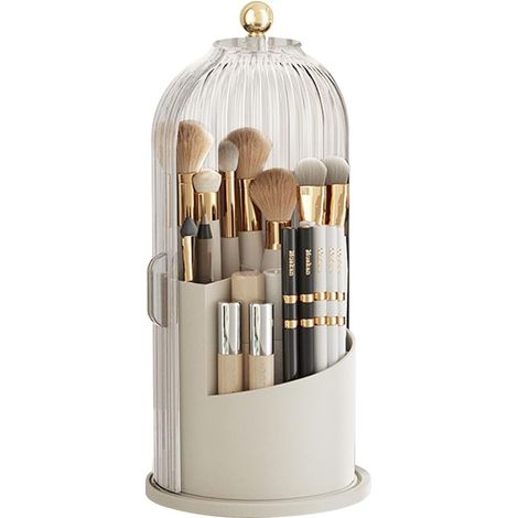 Porte-pinceaux de maquillage rotatif à 360° (1 pièce), boîte de rangement pour cosmétiques avec couvercle (1/5)