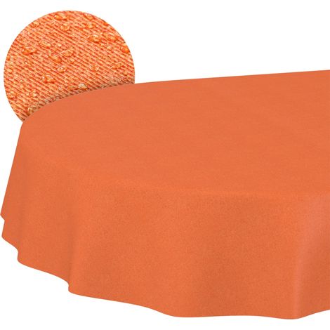 Nappe enduite Orange Aspect Lin Ovale 200x140 cm Anti-Taches (1/5)