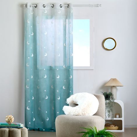 Voilage enfant brodé étoiles et lunes Vert 140x260 cm (1/2)