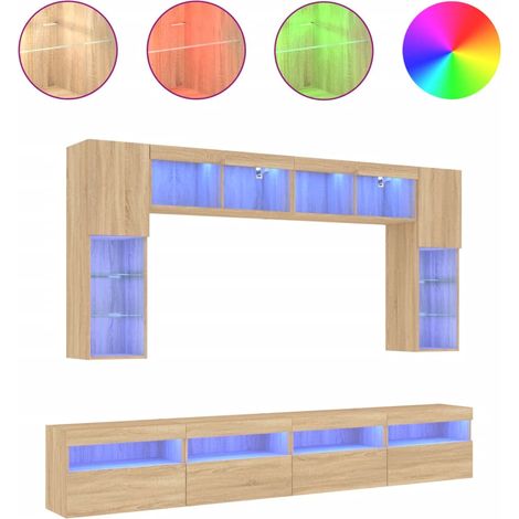 Maison Exclusive - 8-tlg. TV-Wohnwand mit LED-Leuchten Sonoma-Eic