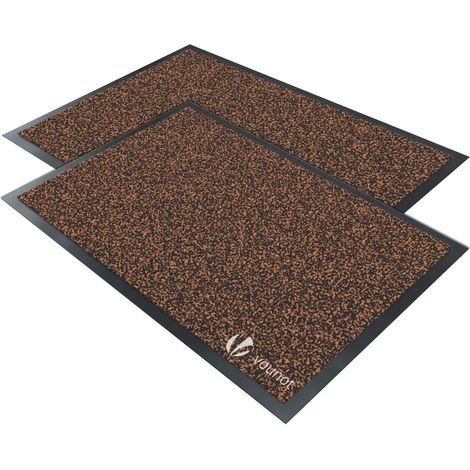 Lot de 2 Tapis de Porte Paillasson d'Entree Interieur et Exterieur Tapis Antiderapant et Anti-Poussiere Tapis d'entree Impermeable Lavable 40x60cm Marron-Noir (1/5)