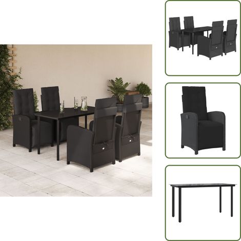 Rattanstuhl - vidaXL 5-tlg. Garten-Essgruppe mit Kissen Schwarz Poly Rattan - Gartenstuhl mit Kissen (1/5)
