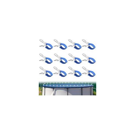 12 Befestigungsclips, Edelstahl, rutschfest, Poolabdeckung, 12 x 6,5 cm, für Aufstellpools (1/5)