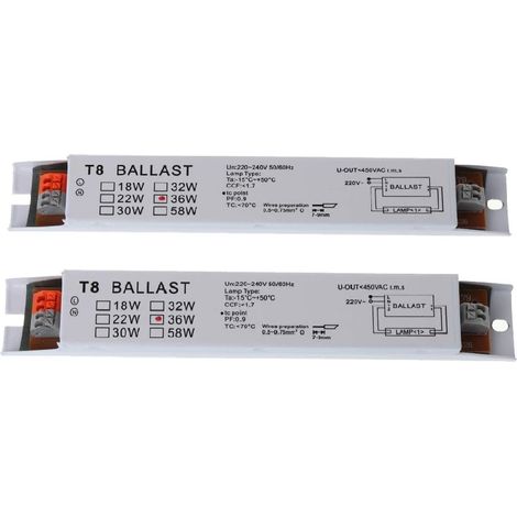 Ballast Électronique - 36 W - 220-240 V AC - Pour Tube Fluorescent T8 - 2 Pièces (1/5)