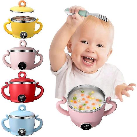 Bol chauffant rechargeable pour enfants, chauffe-plats pour bébé, récipient isotherme pour l'alimentation de bébé, jaune (1/3)