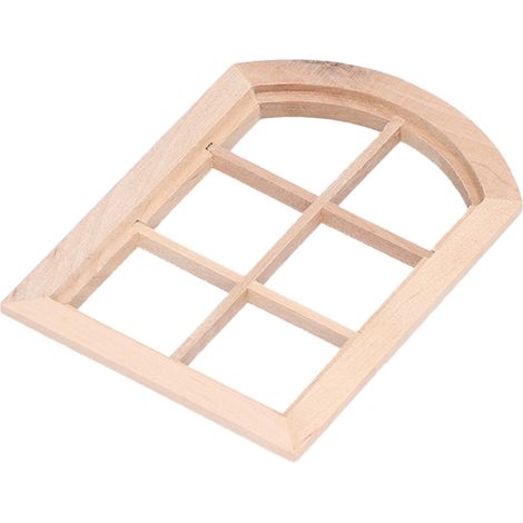 Fenêtres miniatures pour maison de poupée, fenêtres cintrées à 6 carreaux, couleur bois (1/5)