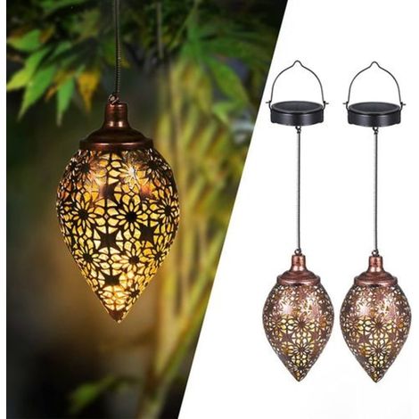 Lot de 2 lanternes solaires d'extérieur en métal, suspension pour jardin ou terrasse, éclairage décoratif autonome (1/5)