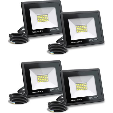 Lot de 4 Projecteur LED Extérieur 20W, Super Lumineux 1510LM Luminaire Exterieur, 3000K Blanc Chaud, IP66 Étanche, Éclairage Mural pour Jardin, Patio, Entrée, Garage et Sécurité, Sans Prise